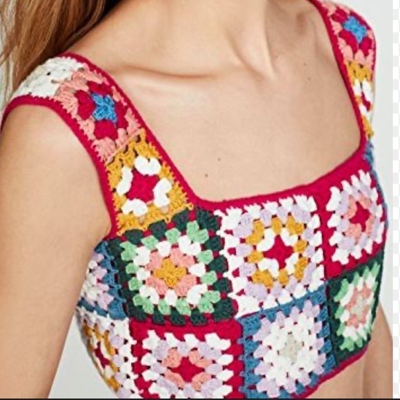 Farm RIO crochet granny square knit crop top - Picture 1 of 8